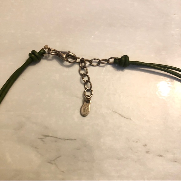 Peyote Bird sterling, jade on green leather cord - Picture 6 of 6